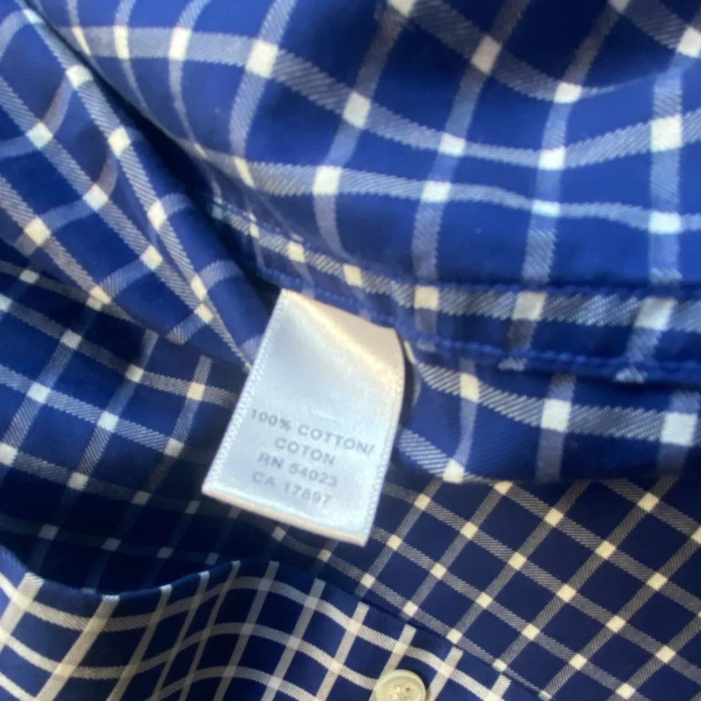 Banana Republic Men's Blue White Check Dress Shirt 100% Cotton Long Sleeve